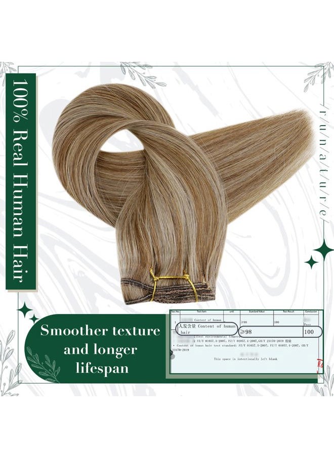 RUNATURE Blonde Clip in Hair Extensions Dark Blonde Human Hair Clip in Extensions with Highlights Human Hair Extensions Clip Ins 12 Inch 50g 3pcs Clip in Human Hair Extensions Full Ends  - Image 4