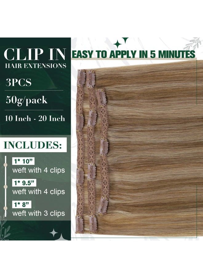RUNATURE Blonde Clip in Hair Extensions Dark Blonde Human Hair Clip in Extensions with Highlights Human Hair Extensions Clip Ins 12 Inch 50g 3pcs Clip in Human Hair Extensions Full Ends  - Image 3