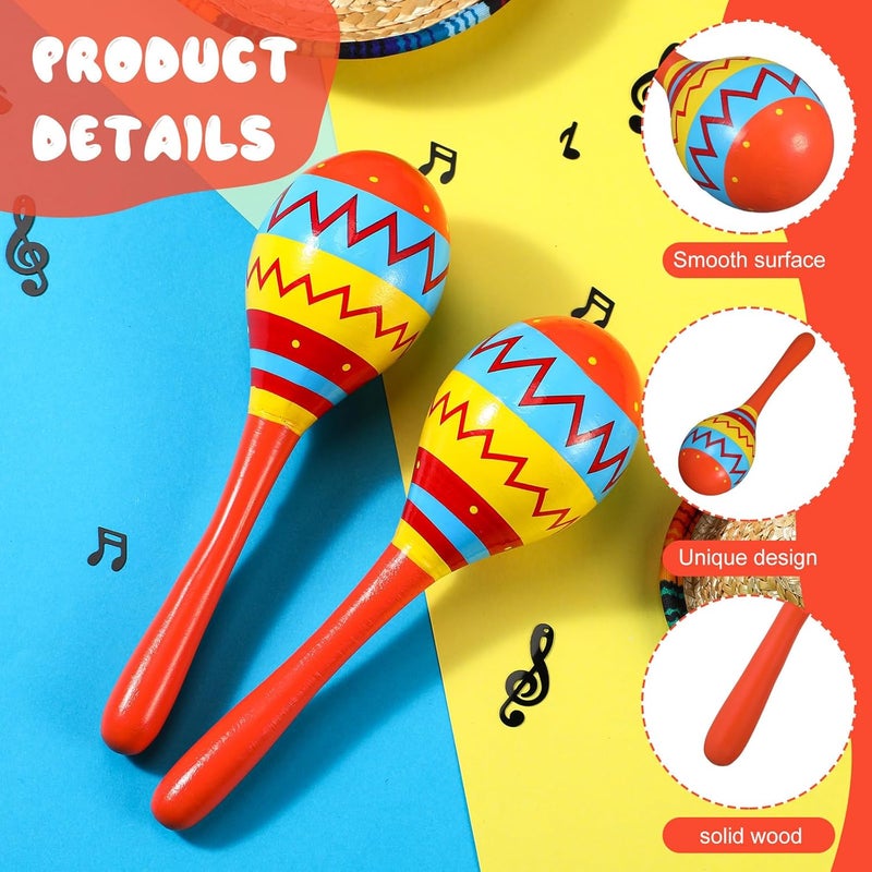 Relaxgiant 7.87 Inches Fiesta Wooden Maracas 2 Pcs Noisemaker for Mexican Fiesta Musical Maracas Party Mexican Birthday Christmas Cinco De Mayo Party(Orange) - Image 3