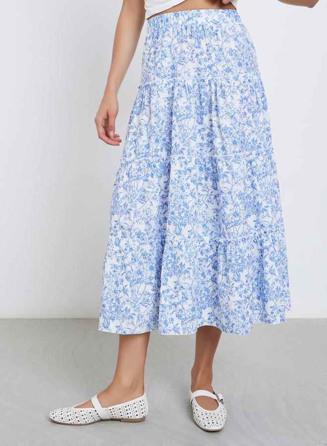 Take Two Floral Print Elastic Waist A-Line Midi Skirt - Image 2