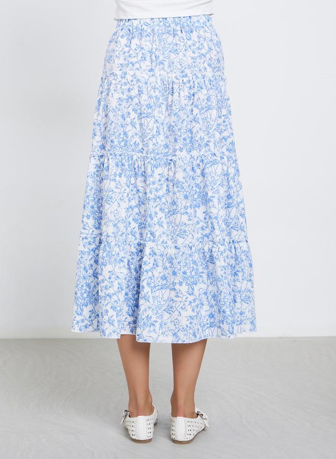 Take Two Floral Print Elastic Waist A-Line Midi Skirt - Image 4
