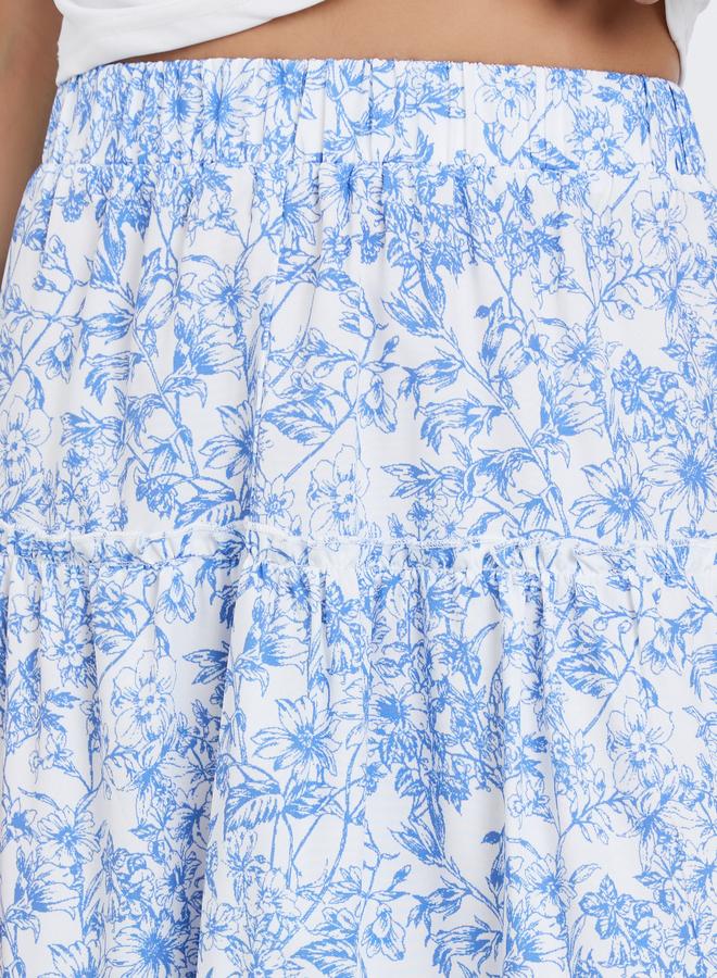 Take Two Floral Print Elastic Waist A-Line Midi Skirt - Image 3