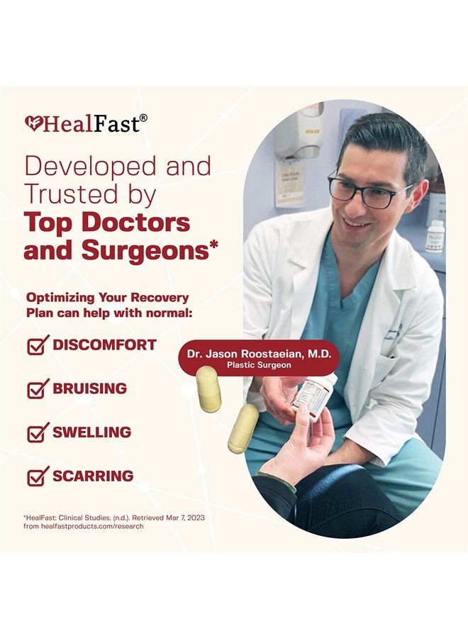 HealFast مكمل غذائي للتعافي من الجراحة والإصابة (بعد العملية الجراحية) - يدعم تحسين الشفاء بعد الجراحة والجروح وعلاج الندبات والكدمات مع الأحماض الأمينية والفيتامينات والبروبيوتيك - 100 كبسولة - Image 4