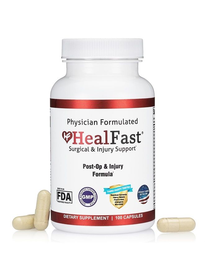 HealFast مكمل غذائي للتعافي من الجراحة والإصابة (بعد العملية الجراحية) - يدعم تحسين الشفاء بعد الجراحة والجروح وعلاج الندبات والكدمات مع الأحماض الأمينية والفيتامينات والبروبيوتيك - 100 كبسولة - Image 1