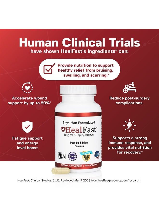 HealFast مكمل غذائي للتعافي من الجراحة والإصابة (بعد العملية الجراحية) - يدعم تحسين الشفاء بعد الجراحة والجروح وعلاج الندبات والكدمات مع الأحماض الأمينية والفيتامينات والبروبيوتيك - 100 كبسولة - Image 3