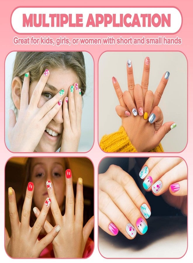 Labeol 144 Pieces Fake Nails for Kids Girls Artificial Kids Press on Nails Full Cover Short Acrylic Stick On Nails False Nail Tips Kit for Children Little Girls Nail Art Decoration (Sweet Pattern) - Image 2
