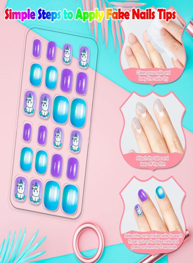 Labeol 144 Pieces Fake Nails for Kids Girls Artificial Kids Press on Nails Full Cover Short Acrylic Stick On Nails False Nail Tips Kit for Children Little Girls Nail Art Decoration (Sweet Pattern) - Image 4