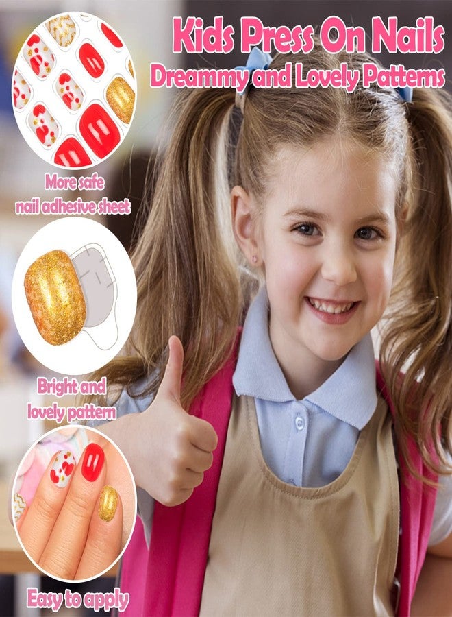 Labeol 144 Pieces Fake Nails for Kids Girls Artificial Kids Press on Nails Full Cover Short Acrylic Stick On Nails False Nail Tips Kit for Children Little Girls Nail Art Decoration (Sweet Pattern) - Image 5