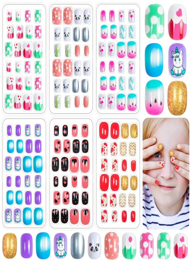 Labeol 144 Pieces Fake Nails for Kids Girls Artificial Kids Press on Nails Full Cover Short Acrylic Stick On Nails False Nail Tips Kit for Children Little Girls Nail Art Decoration (Sweet Pattern) - Image 1