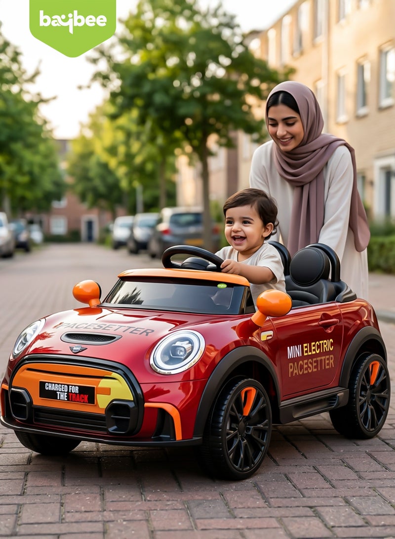 BAYBEE Cooper Childrens Electric Car for Kids, Baby Ride on Toy Childrens Battery OPerated Car with Led Light, Music, Remote Control & Swing Mode | Battery Car for Kids | Childrens Electric Ride on Car for Kids 2 to 6 Years Boy Girl Red - Image 1