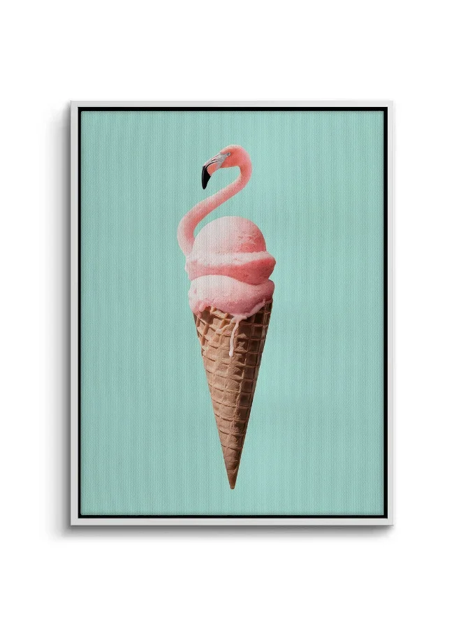 JASMINE ART Flamingo Ice Cream Cone Kids Wall Art | Portrait Framed Canvas Print | Cute Nursery Decor for Kids Bedroom