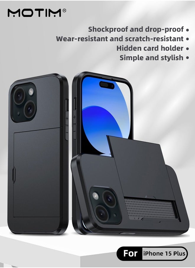 Motim - iPhone 15 Plus Case, Armor Design Wallet Case with Hidden Card Holder, Full Protection, Slim Thin Shockproof Full-body Protective Phone Case Cover, Supports Wireless Charging - Image 1