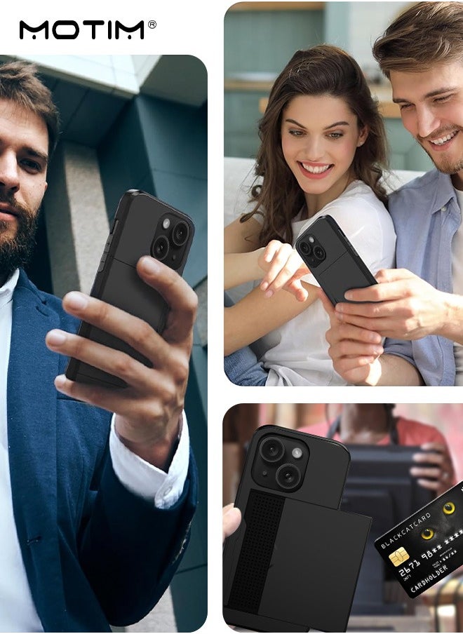 Motim - iPhone 15 Plus Case, Armor Design Wallet Case with Hidden Card Holder, Full Protection, Slim Thin Shockproof Full-body Protective Phone Case Cover, Supports Wireless Charging - Image 1