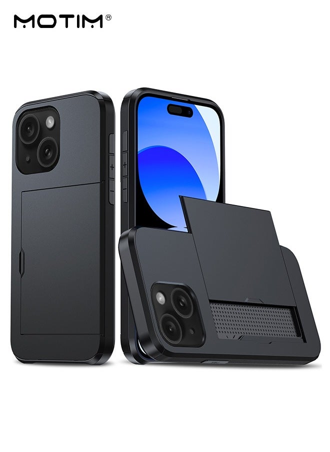 Motim iPhone 15 Plus Case, Armor Design Wallet Case with Hidden Card Holder, Full Protection, Slim Thin Shockproof Full-body Protective Phone Case Cover, Supports Wireless Charging  - Image 1