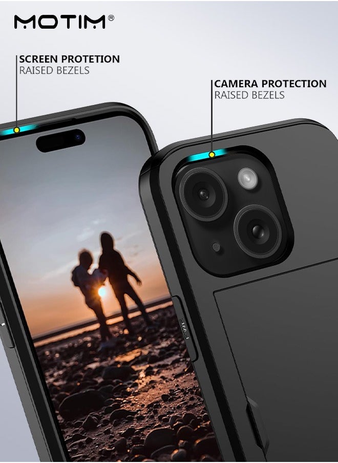 Motim iPhone 15 Plus Case, Armor Design Wallet Case with Hidden Card Holder, Full Protection, Slim Thin Shockproof Full-body Protective Phone Case Cover, Supports Wireless Charging  - Image 4