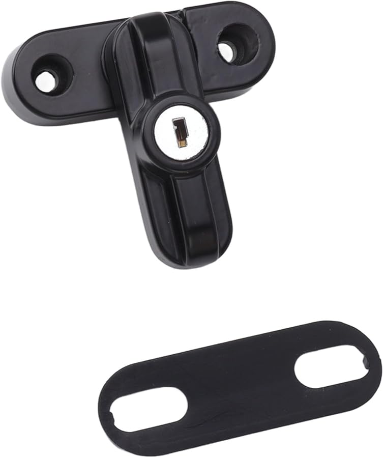 قفل نافذة على شكل حرف T من سبائك الألومنيوم الأسود، مشبك مسطح مضاد للسرقة للنوافذ الفردية والمزدوجة - Image 3