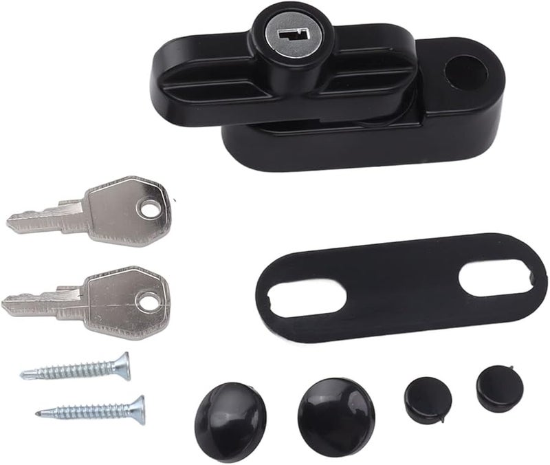 قفل نافذة على شكل حرف T من سبائك الألومنيوم الأسود، مشبك مسطح مضاد للسرقة للنوافذ الفردية والمزدوجة - Image 2