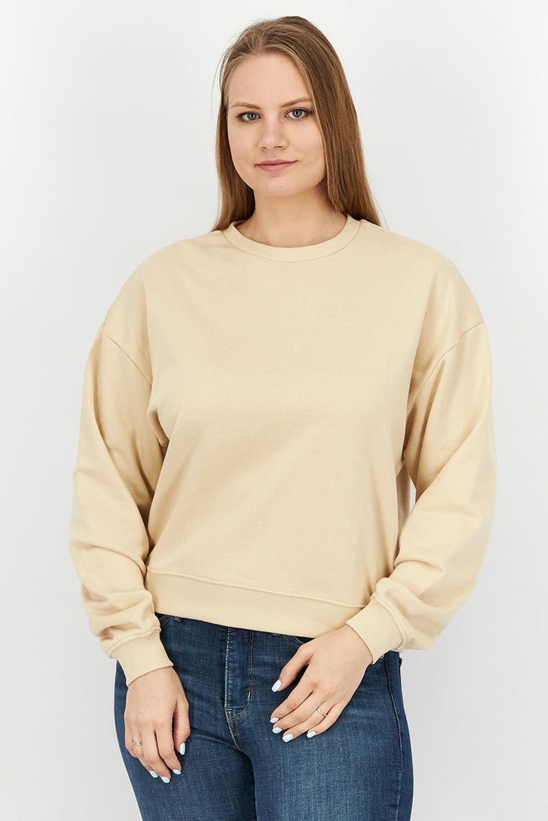 XOXO Women Solid Long Sleeve Sweatshirt, Beige - Image 1