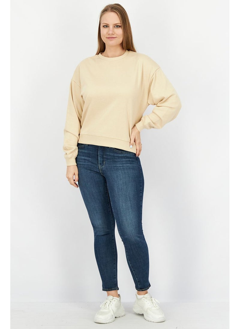 XOXO Women Solid Long Sleeve Sweatshirt, Beige - Image 5