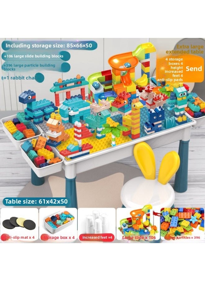 Children's Building Blocks Table Large Compatible Lego Assembled Educational Toys Male 3-6 Years Old Baby 5 Multifunctional Game Table-Color:[Upgrade] Extra Large Extra Long Table + 515 Tablets + Chairs