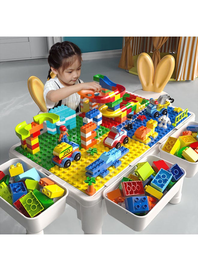 Children's Building Blocks Table Large Compatible Lego Assembled Educational Toys Male 3-6 Years Old Baby 5 Multifunctional Game Table-Color:[Upgrade] Extra Large Extra Long Table + 515 Tablets + Chairs