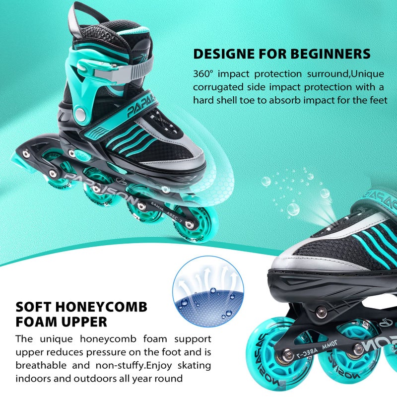 PAPAISON Adjustable Inline Skates Boys Ages 4-16, Roller Skates for Girls Kids Ages 5-8 8-12 with Full Light Up Wheels, Outdoor Skates Illuminating Skates for Children Teens Women - Image 5