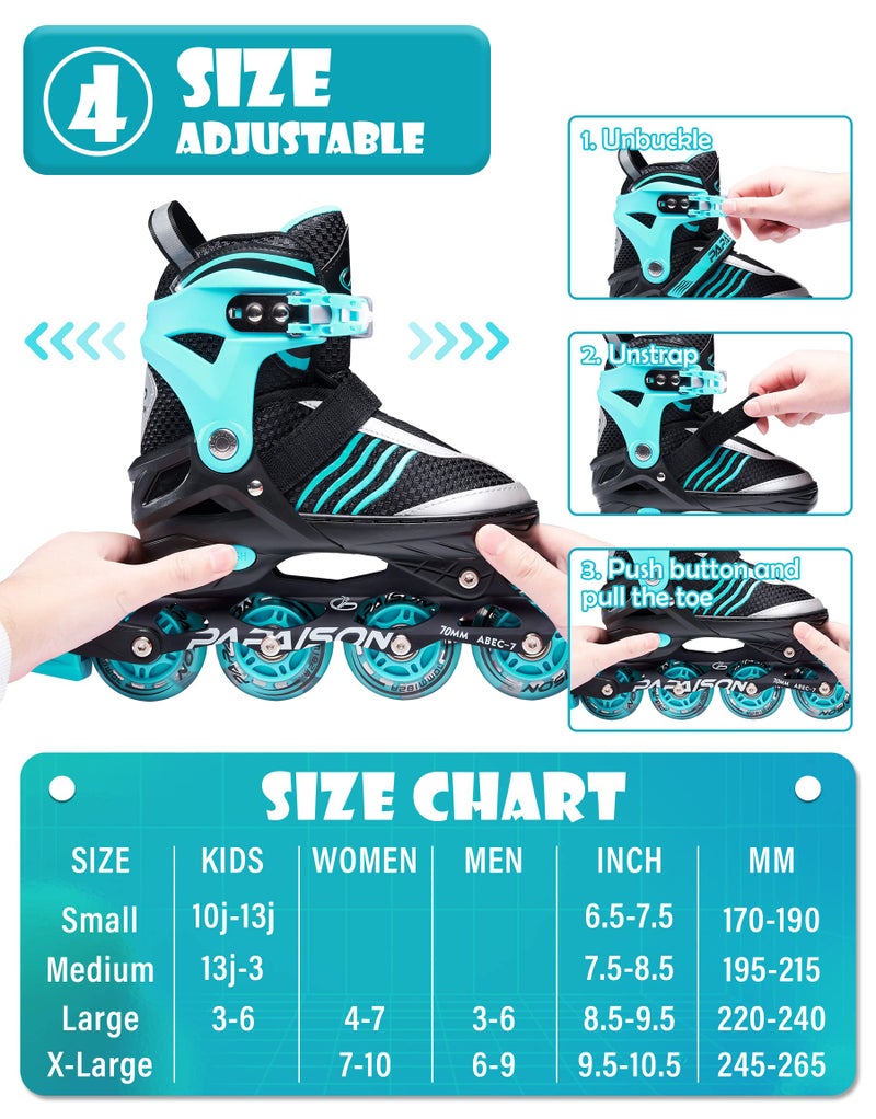 PAPAISON Adjustable Inline Skates Boys Ages 4-16, Roller Skates for Girls Kids Ages 5-8 8-12 with Full Light Up Wheels, Outdoor Skates Illuminating Skates for Children Teens Women - Image 2