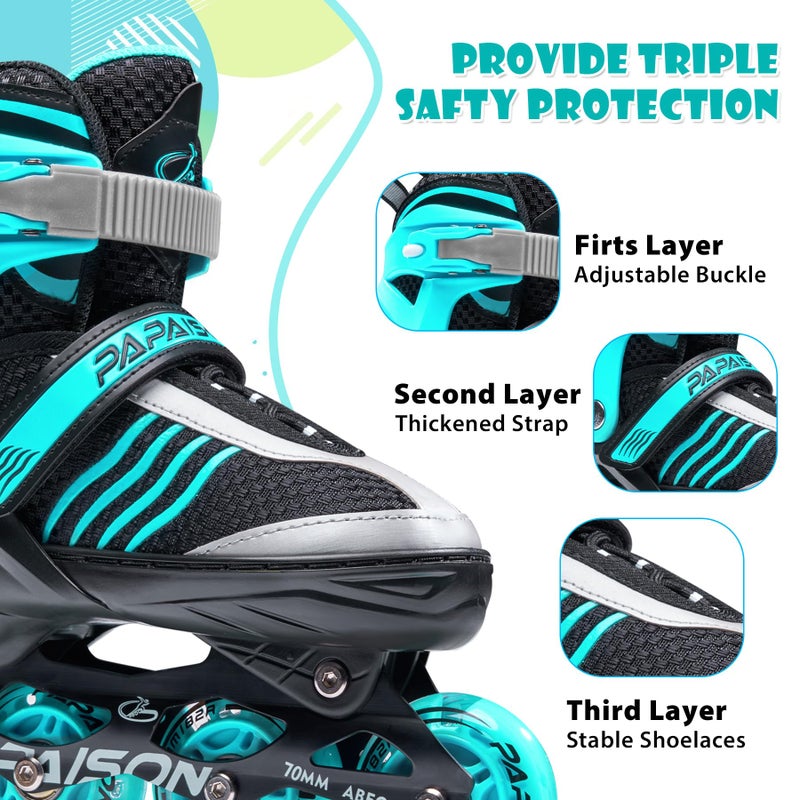 PAPAISON Adjustable Inline Skates Boys Ages 4-16, Roller Skates for Girls Kids Ages 5-8 8-12 with Full Light Up Wheels, Outdoor Skates Illuminating Skates for Children Teens Women - Image 3