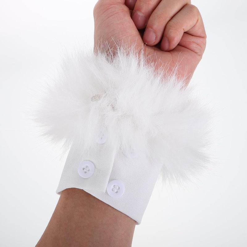 White Faux Fur Arm Warmers Plush Fuzzy Wrist Sleeves Soft Cozy Winter Accessories - Image 4