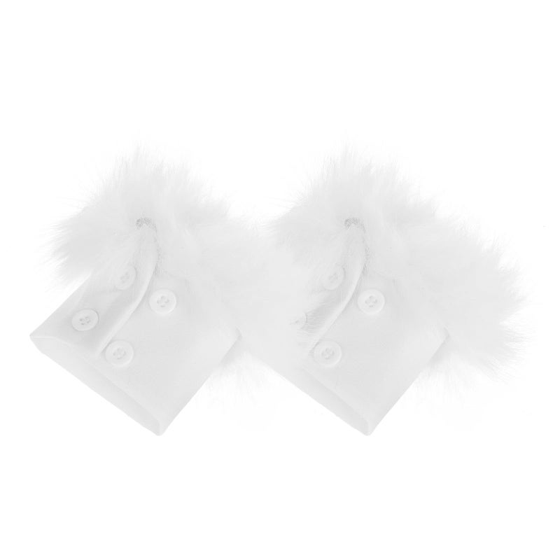 White Faux Fur Arm Warmers Plush Fuzzy Wrist Sleeves Soft Cozy Winter Accessories - Image 2