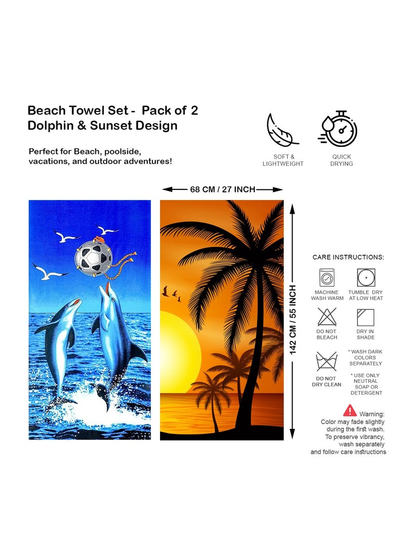 Beach Towel Set - Dolphin and Sunset Design, 100% Polyester, Quick-Dry, Lightweight, Soft and Absorbent, Sand-Free, Travel-Friendly, Pool, Beach, and Outdoor Use, (Pack of 2, 142 x 68 cm) - pzsku/Z43BCBCE0D8E7A5D0B5B6Z/45/_/1734782380/36dbe9db-6f68-42c3-ba0f-01715215d426