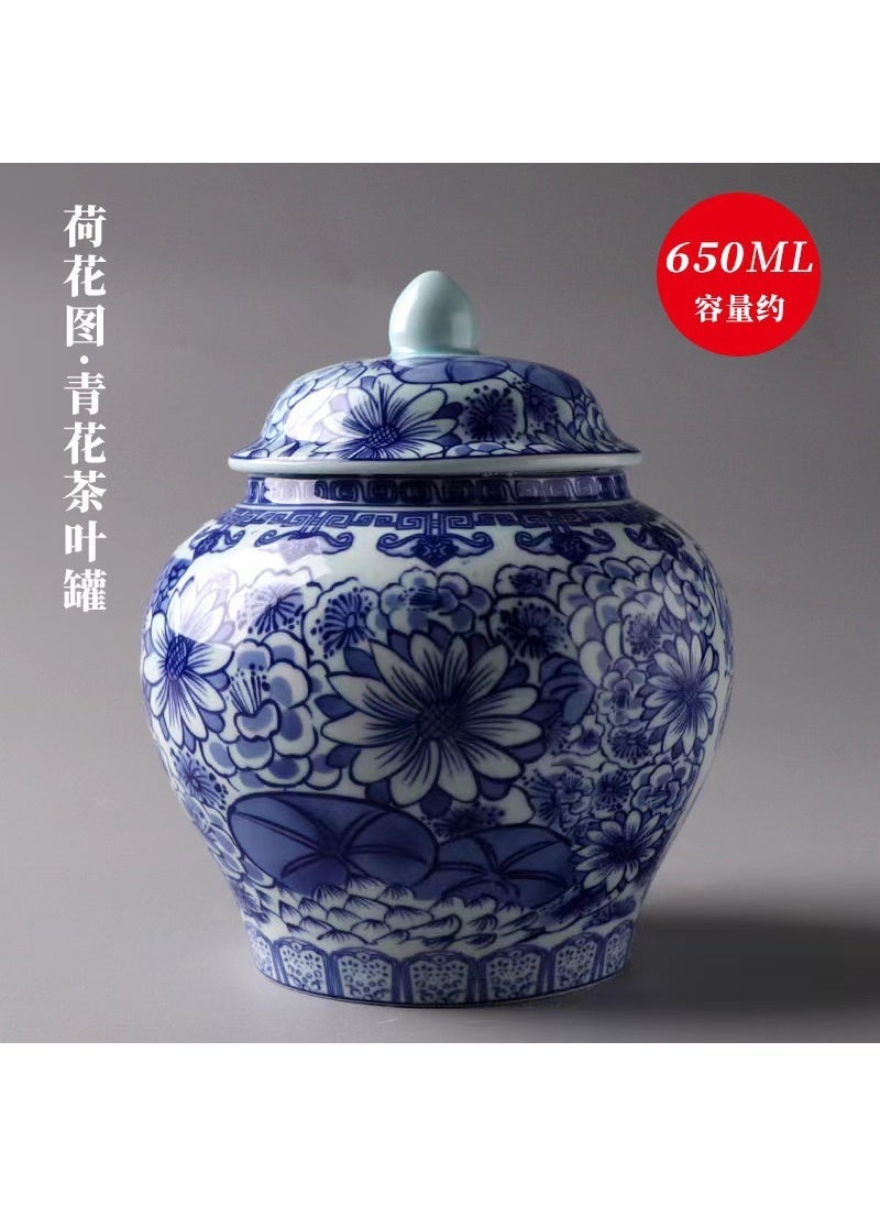 Chinese Ceramic Seal Storage Canister Lotus pattern blue and white tea pot 