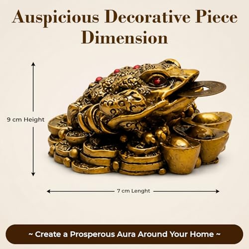 GJ Feng Shui Money Frog with Coin Showpiece Polyresin Brass Color - Image 3