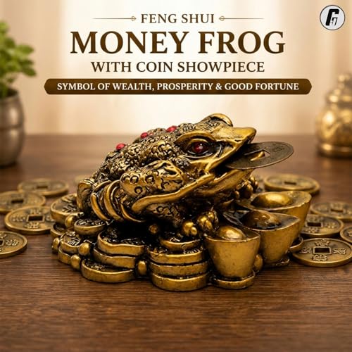 GJ Feng Shui Money Frog with Coin Showpiece Polyresin Brass Color - Image 2