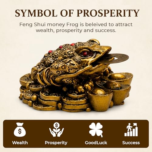 GJ Feng Shui Money Frog with Coin Showpiece Polyresin Brass Color - Image 4