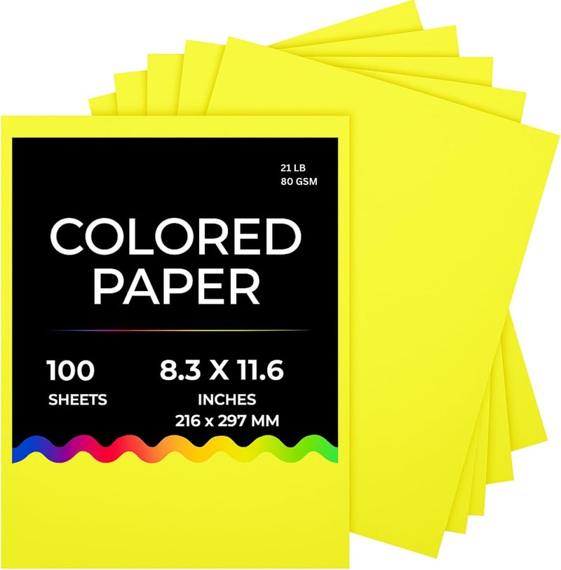 AL FAKHAMA Multipurpose Yellow Colored Paper - 100 Sheets, 80 GSM, A4 Size - Image 1