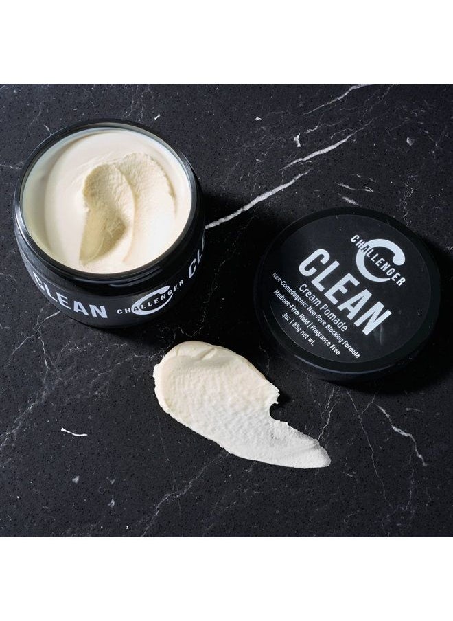 Challenger - Men's Clean Cream Pomade, 3 Ounce | Fragrance Free, Non-Comedogenic Hair Styling Product | Medium Firm Hold & Natural Finish | Shine Free, Unscented, Water Based & Travel Friendly - Image 1