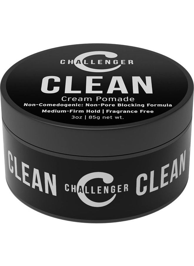 Challenger - Men's Clean Cream Pomade, 3 Ounce | Fragrance Free, Non-Comedogenic Hair Styling Product | Medium Firm Hold & Natural Finish | Shine Free, Unscented, Water Based & Travel Friendly - Image 1