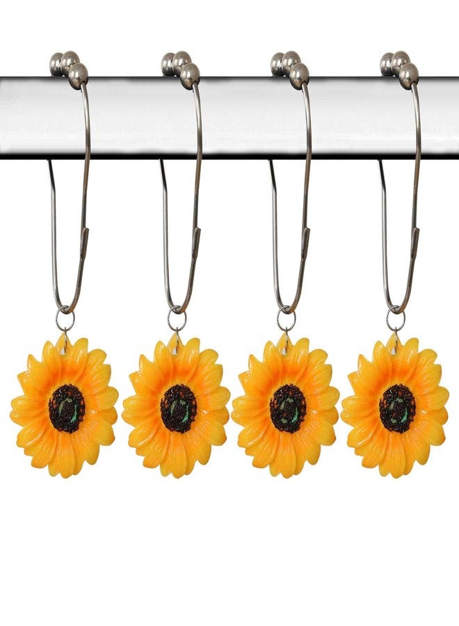 Careyoungs Sunflower Shower Curtain Hooks Decorative Yellow Flowers Daisy Shower Rings for Bathroom Set Decor 12 Pcs Rustproof Stainless Steel Hanger - Image 1