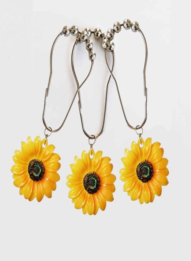 Careyoungs Sunflower Shower Curtain Hooks Decorative Yellow Flowers Daisy Shower Rings for Bathroom Set Decor 12 Pcs Rustproof Stainless Steel Hanger - Image 4