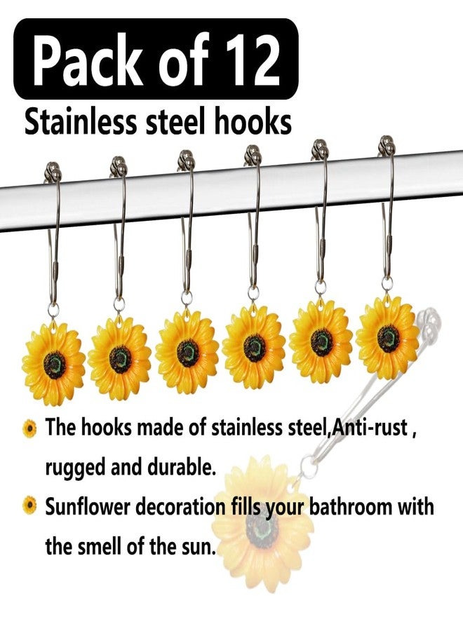 Careyoungs Sunflower Shower Curtain Hooks Decorative Yellow Flowers Daisy Shower Rings for Bathroom Set Decor 12 Pcs Rustproof Stainless Steel Hanger - Image 3