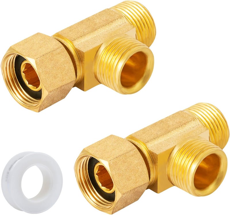 SUNGATOR Angle Stop Add-A-Tee Valve, 3/8" Compression Inlet x 3/8" Compression Outlet x 3/8" Compression Outlet, Lead Free Brass with a Sealing Tape (2-Pack) - Image 1