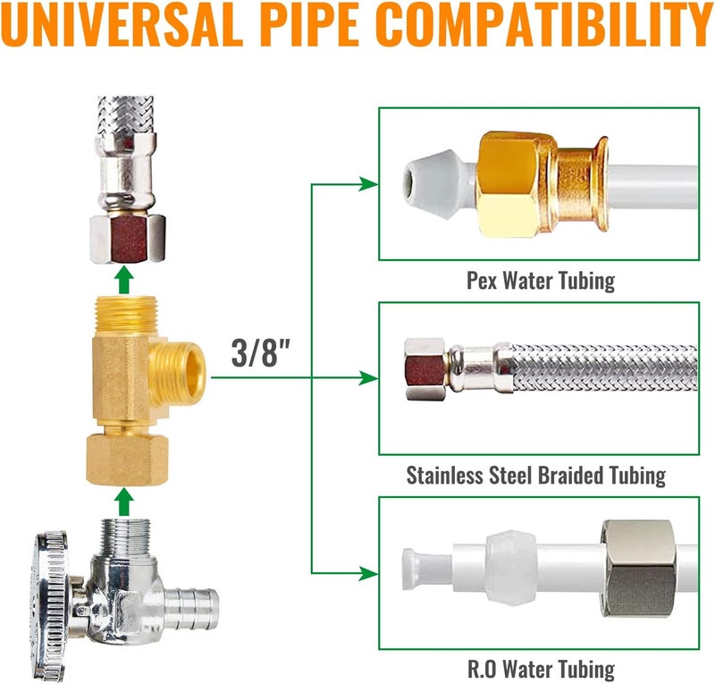 SUNGATOR Angle Stop Add-A-Tee Valve, 3/8" Compression Inlet x 3/8" Compression Outlet x 3/8" Compression Outlet, Lead Free Brass with a Sealing Tape (2-Pack) - Image 3