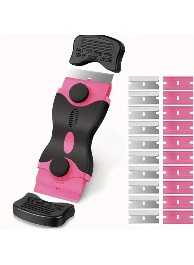 Pink 21pcs Scraper Tool Set with 20 Blades for Window Cleaning Sticker Film Removal - Image 2