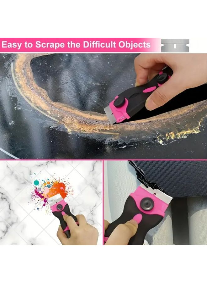Pink 21pcs Scraper Tool Set with 20 Blades for Window Cleaning Sticker Film Removal - Image 5