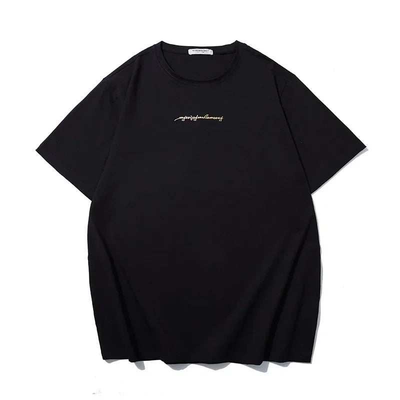T6178 | Plus size men''s summer new round neck T-shirt men''s simple loose trendy gilding letter printed short sleeve - Image 3