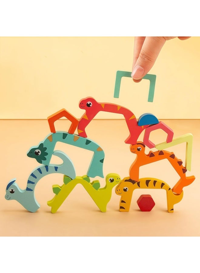 Montessori Wooden Dinosaur Puzzle, Parent-Child Collaborative Play Stacking Toy for Kids Ages 3+ - Image 5