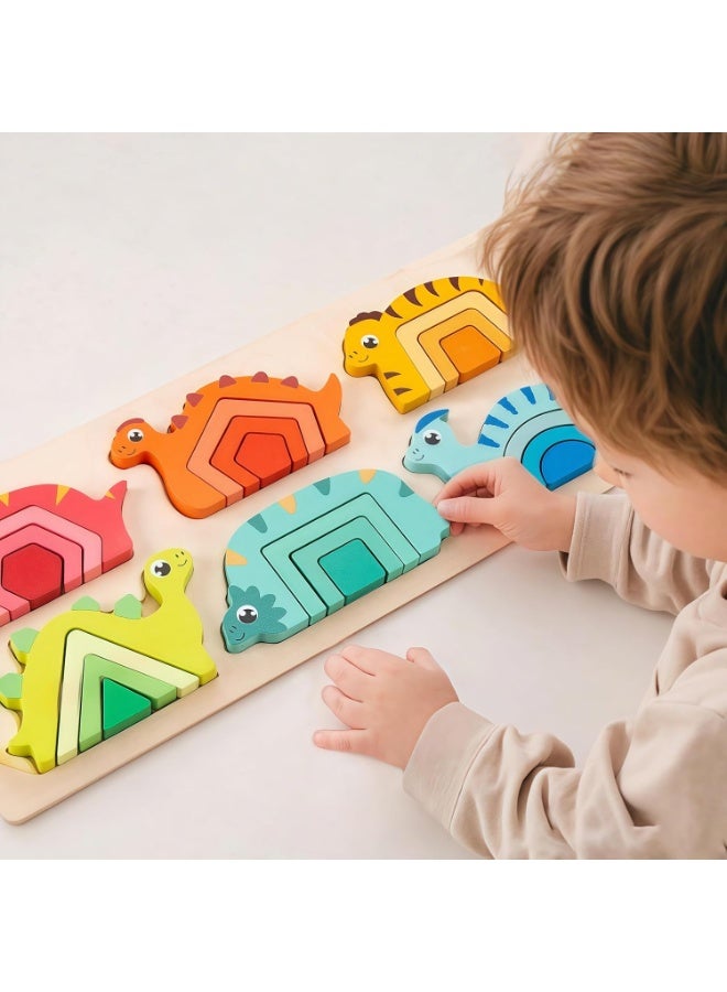 Montessori Wooden Dinosaur Puzzle, Parent-Child Collaborative Play Stacking Toy for Kids Ages 3+ - Image 2