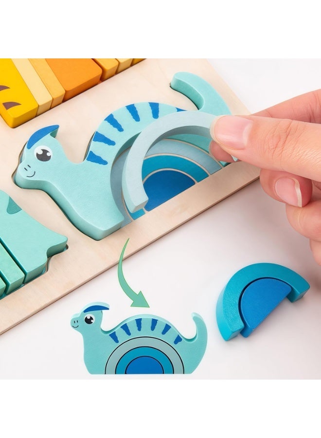 Montessori Wooden Dinosaur Puzzle, Parent-Child Collaborative Play Stacking Toy for Kids Ages 3+ - Image 4