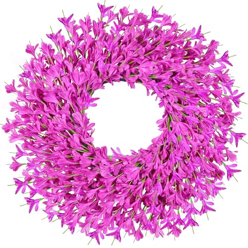 RHTRJ 26 Inch Spring Wreaths for Front Door Large Easter Valentines Forsythia Floral Summer Spring Door Wreaths Outdoor All Season Spring Decor for Home Porch Room Window Wall Farmhouse Decor(Rose red) - Image 1